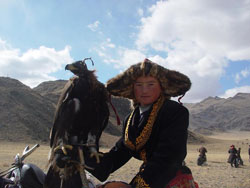 Kazak Nomad with Golden Eagle, Bayaan Olgi